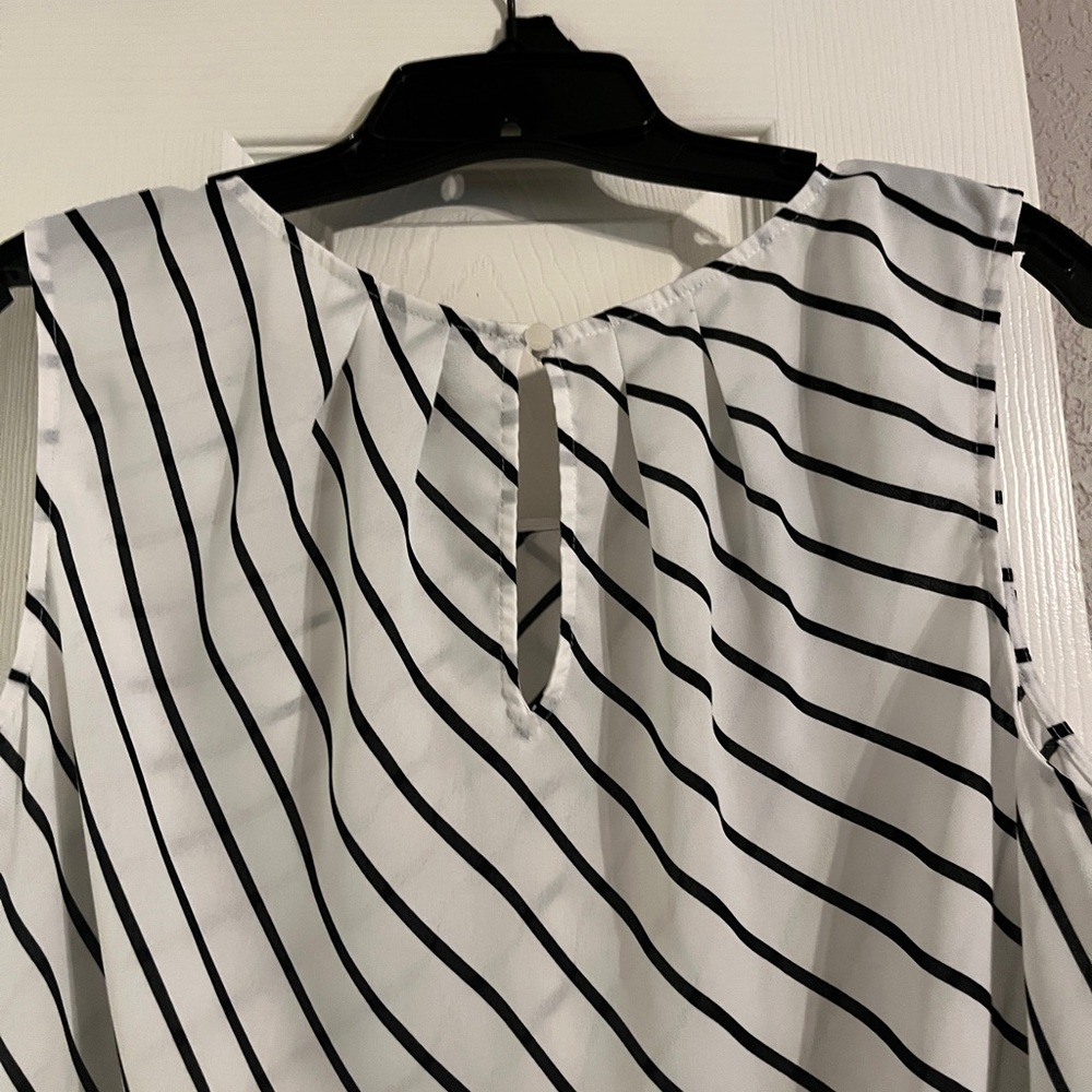 Worthington Diagonal Striped Blouse - Black and White - Picture 2 of 4